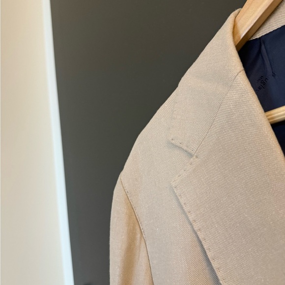 Douglas Hayward NWT 44 Linen blend Beige Blazer with Navy Lining- classic & raw - Picture 7 of 17